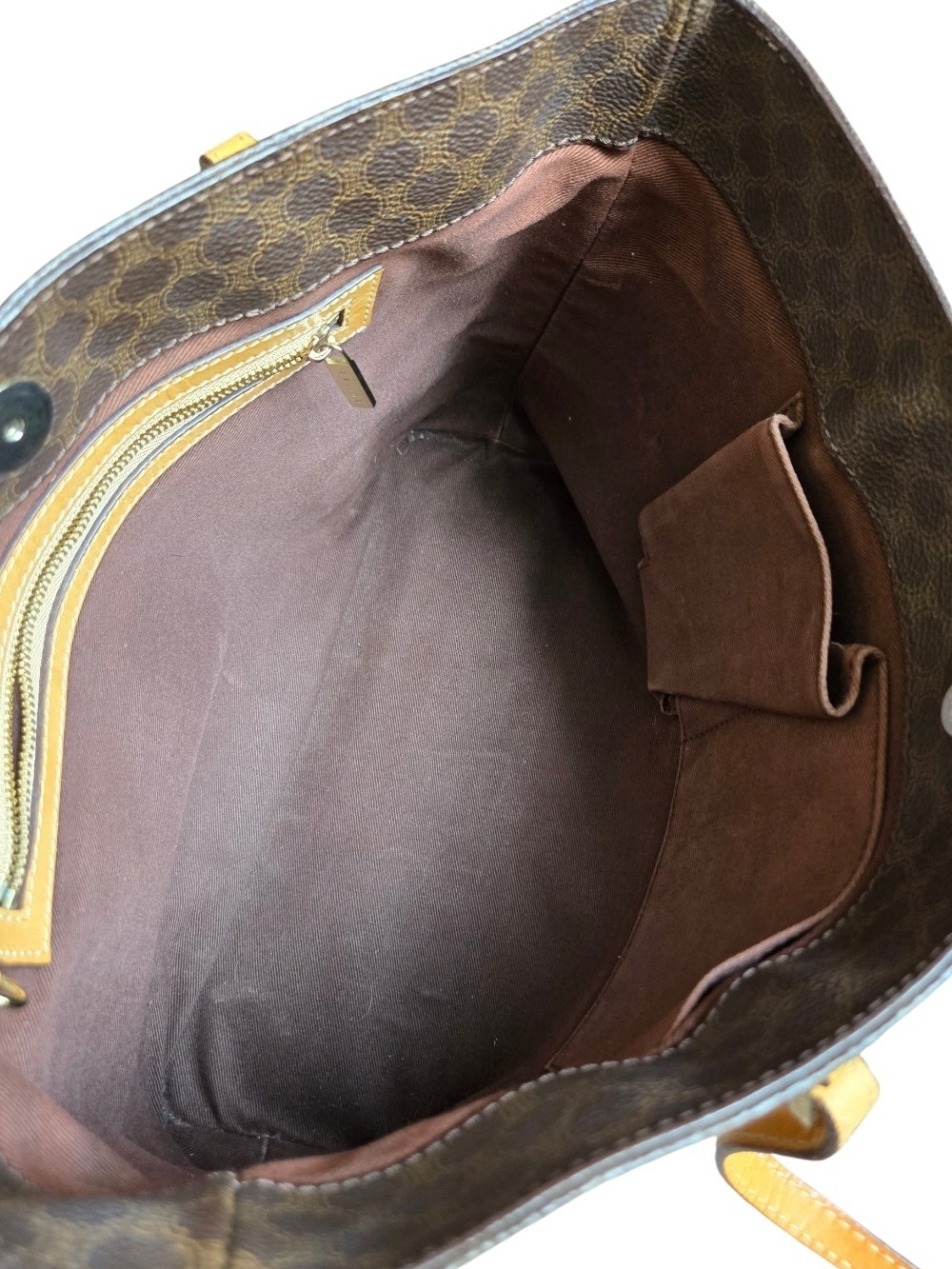 Celine Brown Patterned Tote with Tan Straps - Picture 4 of 4